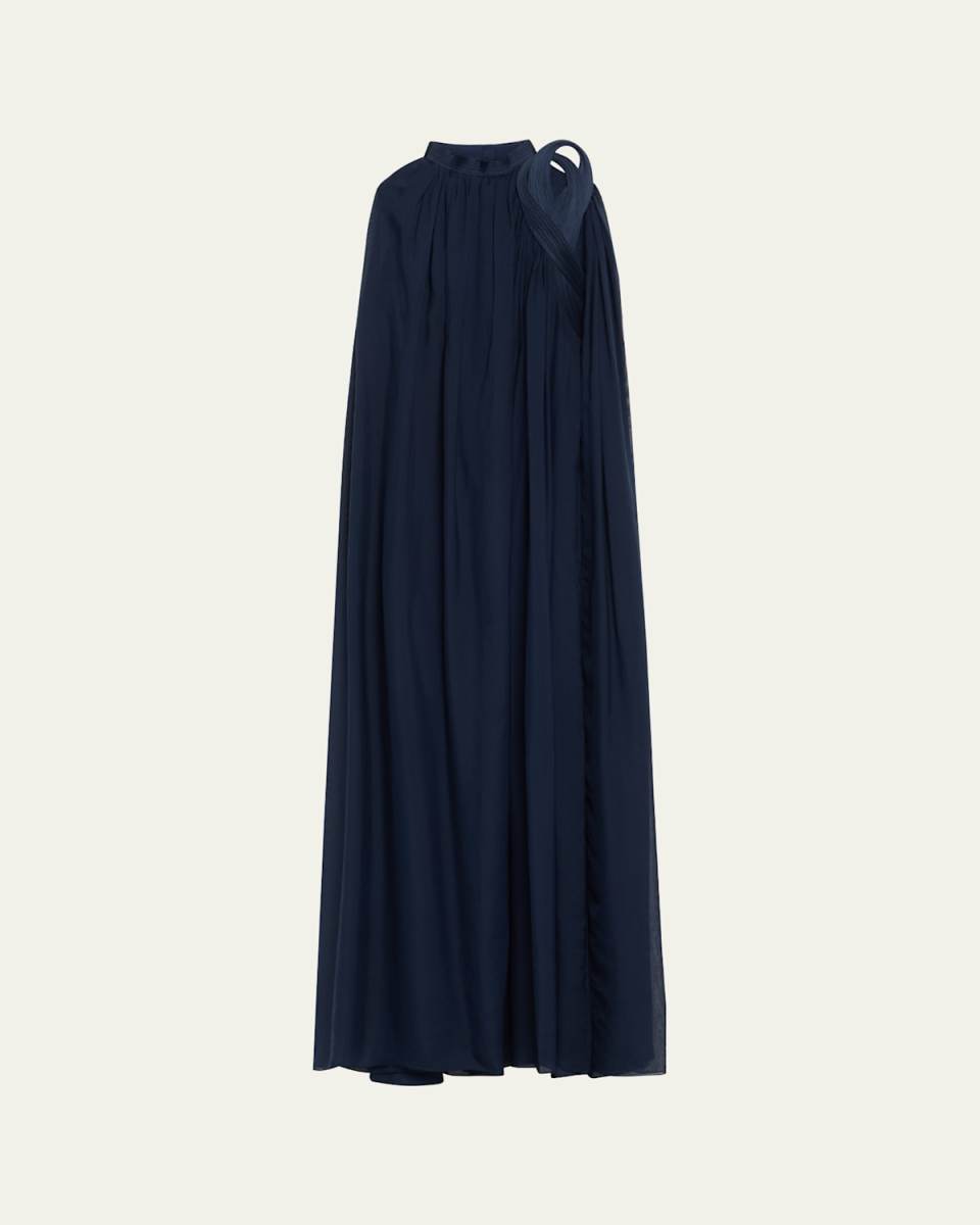 Cypress Sculpted Silk Chiffon Cape Gown